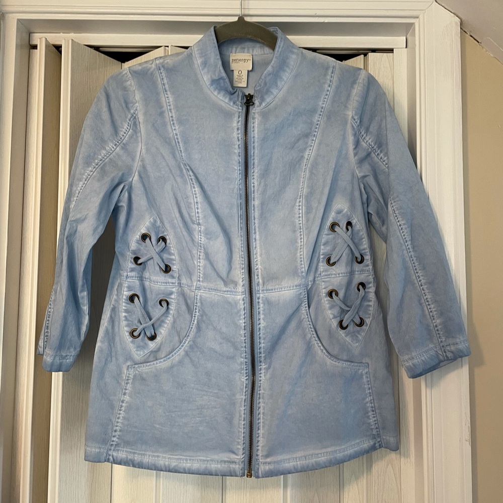 Zenergy by Chico’s Baby Blue Tie Dye Jacket NWOT